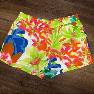 Target Future Collective Tropical Pattern High Waist Pull-On Linen Blend Shorts